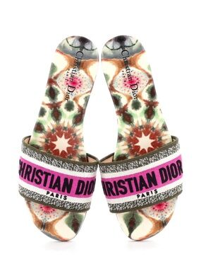 Dior Pink Logo Embroidered Slide Sandals